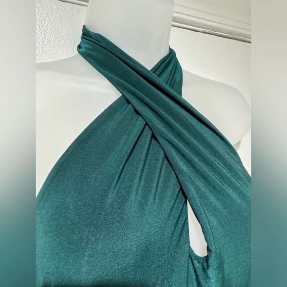 Club L London Teal Maternity Cross Over Halter Neck Maxi Dress (Size 12) - Picture 3 of 5